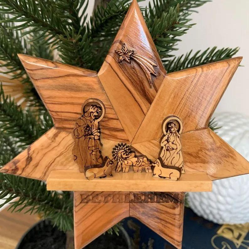 Handmade Wood Nativity Star Christmas Ornament